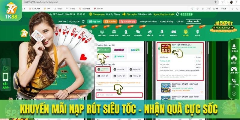 Khuyến mãi nạp rút siêu tốc nhận quà cực sốc